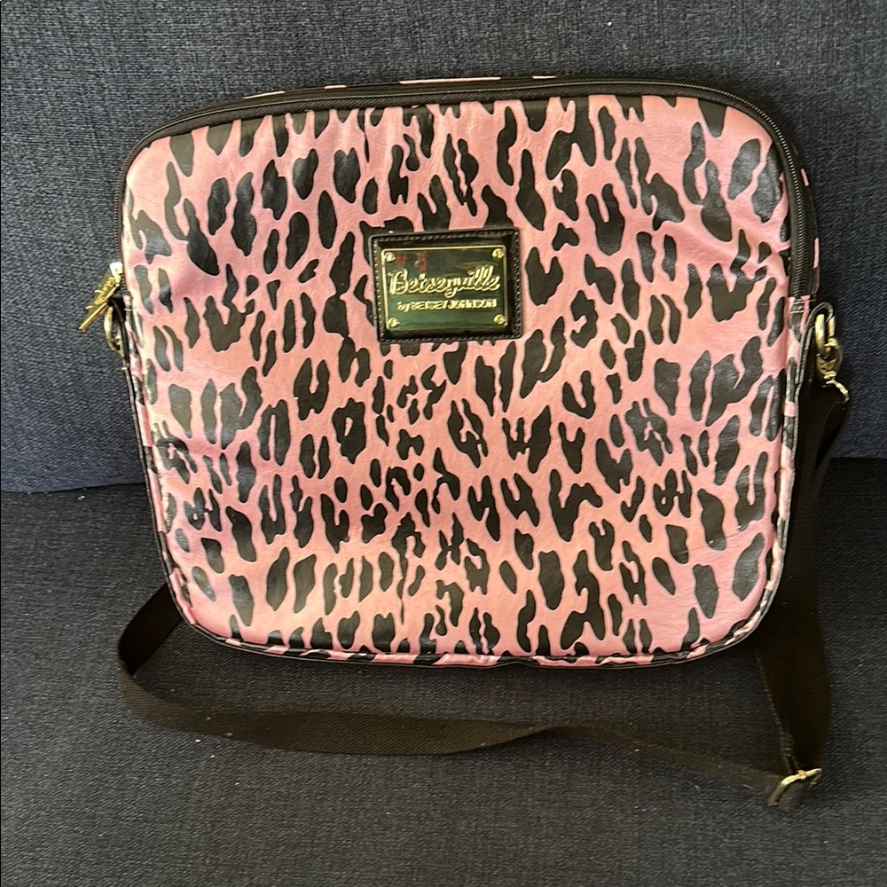 Betsey Johnson Purple and Black Laptop Bag with Leopard Print